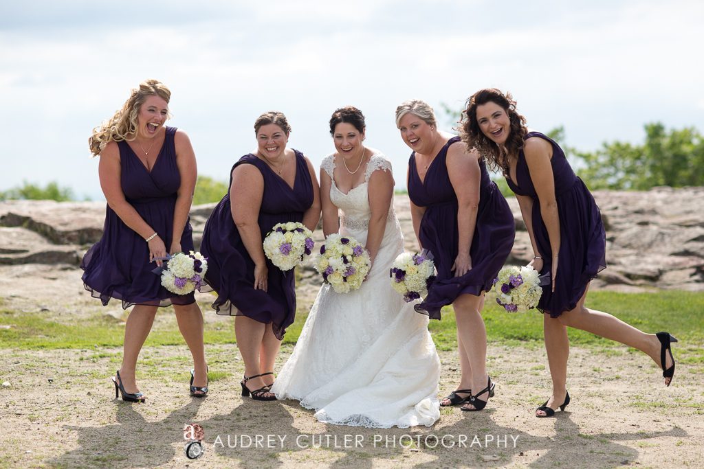 Fun Bridal party at the top of Wachusett Mountain