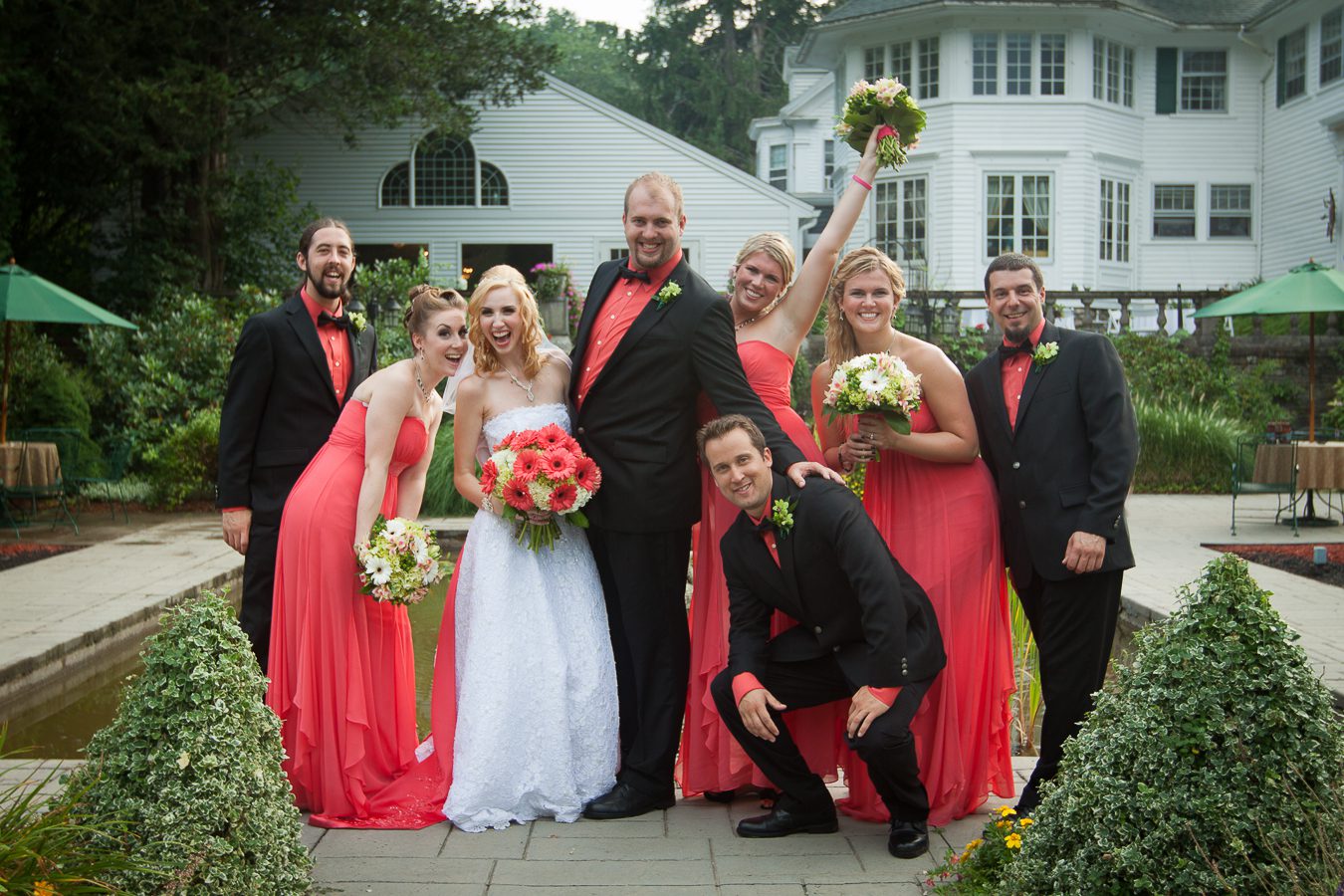 Bridal-party-in-courtyard-at-Harding-Allen-Estate-Barre-MA