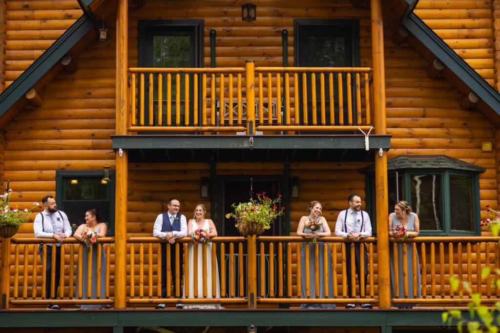 bridal-party-on-balcony-cabin-laurel-ridge-bed-and-breakfast-wedding