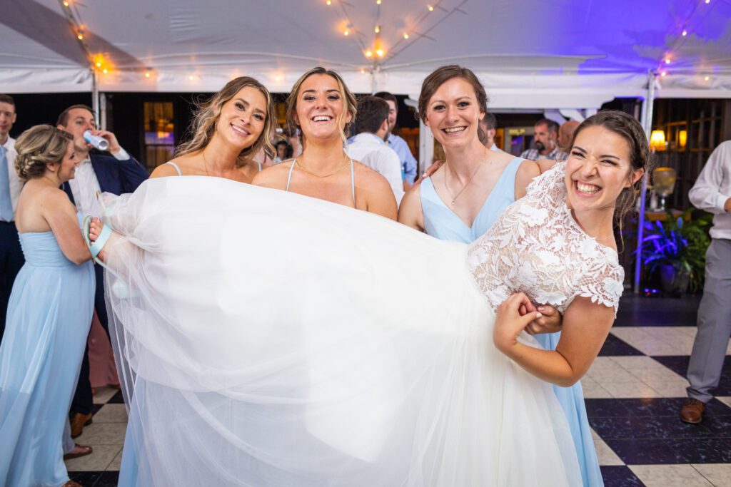 bridesmaides-lifting-bride-fern-hill-barn-worcester-ma-wedding-42