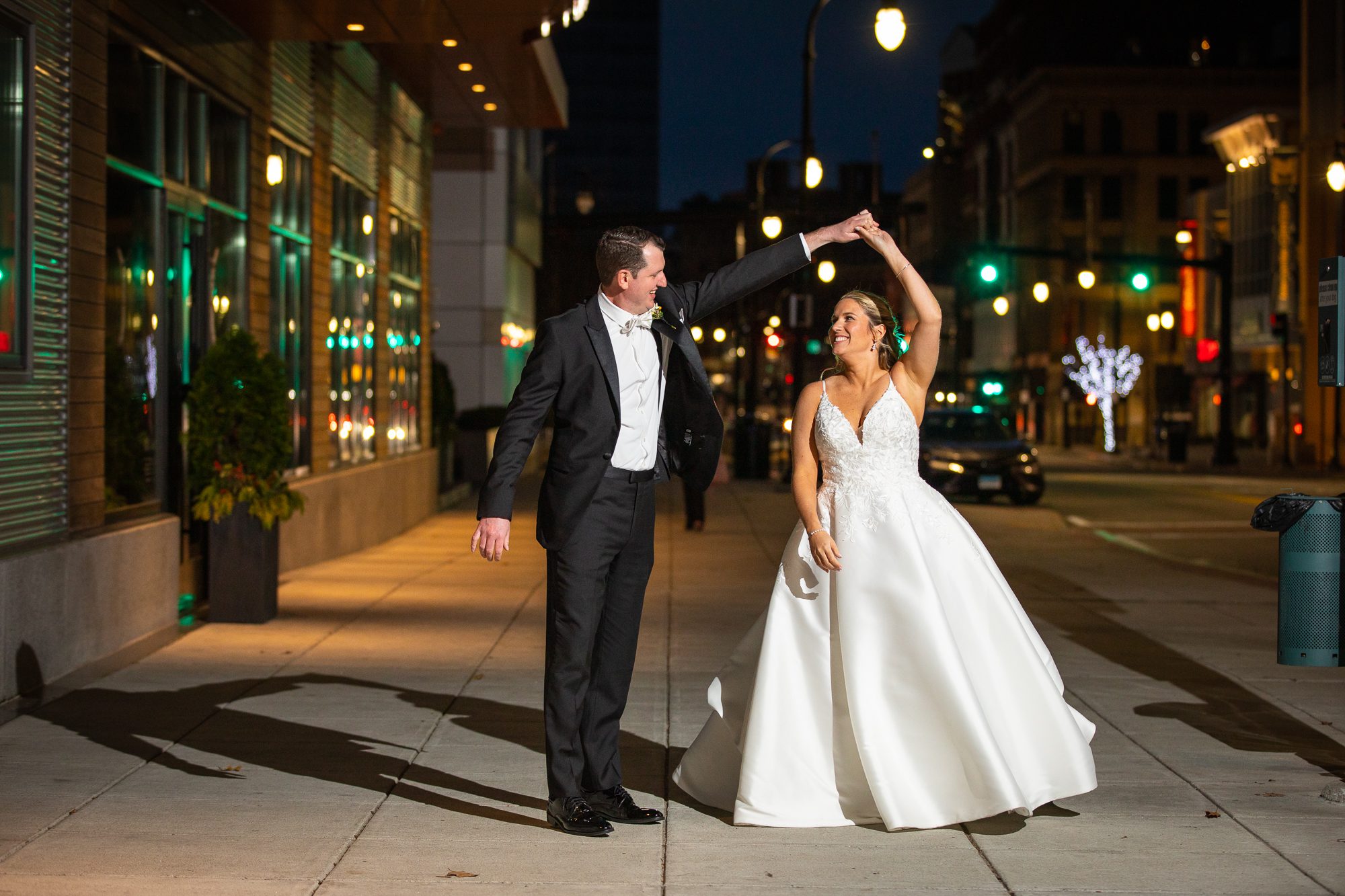 bride-groom-dance-sidewalk-at-night-worcester-ma