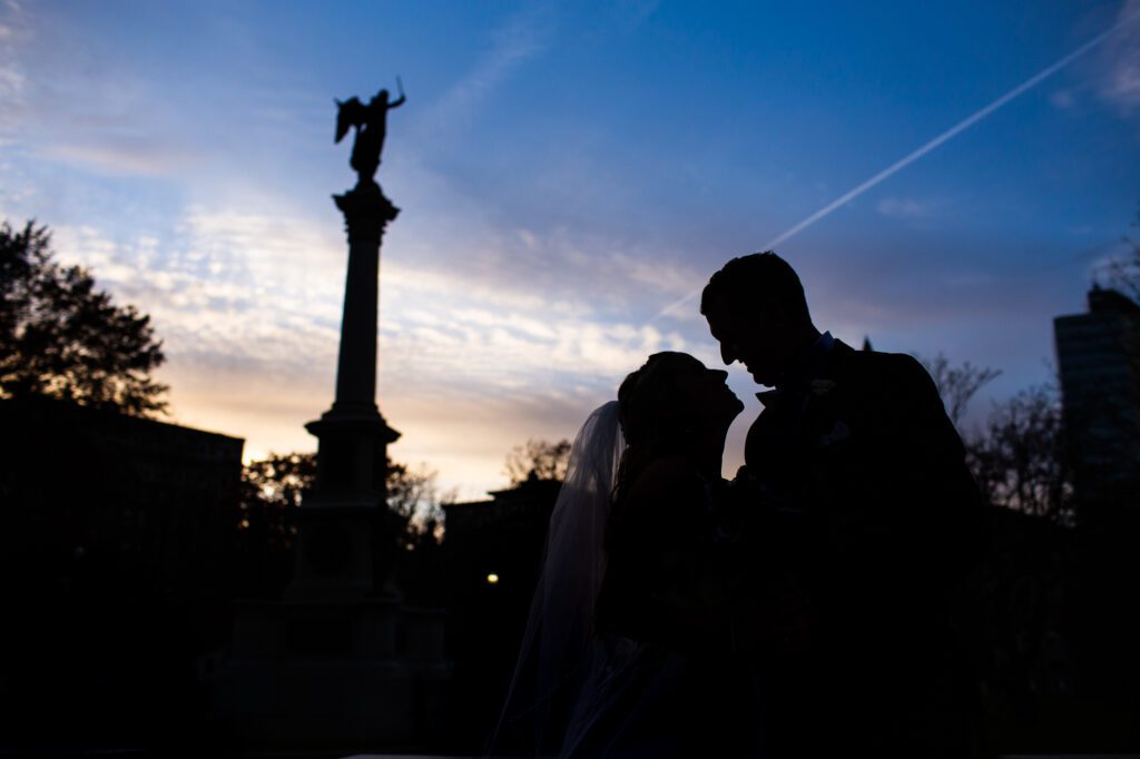 silhouette-bride-and-groom-worcester-common-sunset